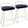 Canary 26" Blue Velvet and Gold Modern Counter Stools Set of 2