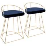 Canary 26&quot; Blue Velvet and Gold Modern Counter Stools Set of 2