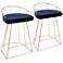 Canary 26" Blue Velvet and Gold Modern Counter Stools Set of 2