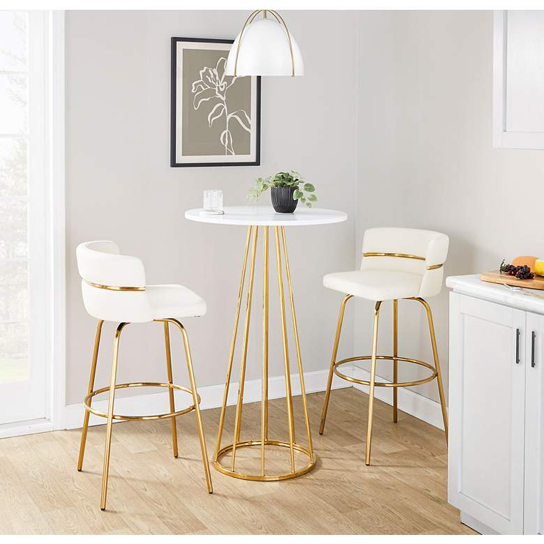Image 5 Canary Bar Table in Gold Metal and White Wood by LumiSource more views