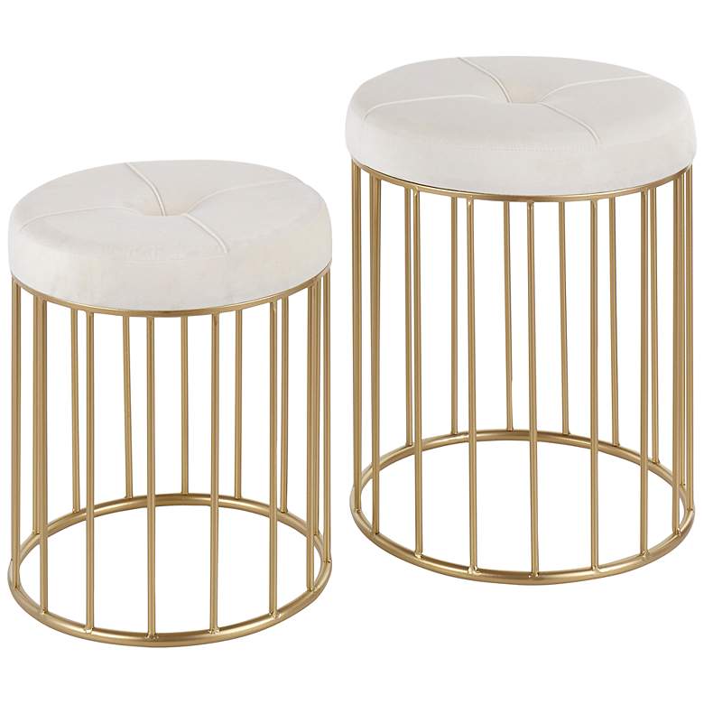 Image 1 Canary Round Gold Metal Cage Nesting Ottomans Set of 2