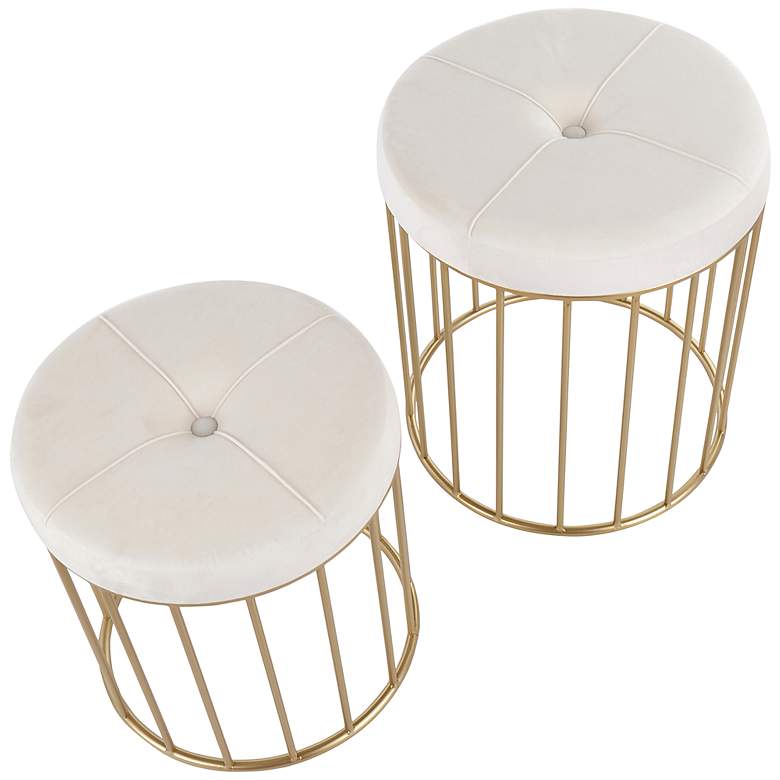 Image 4 Canary Round Gold Metal Cage Nesting Ottomans Set of 2 more views