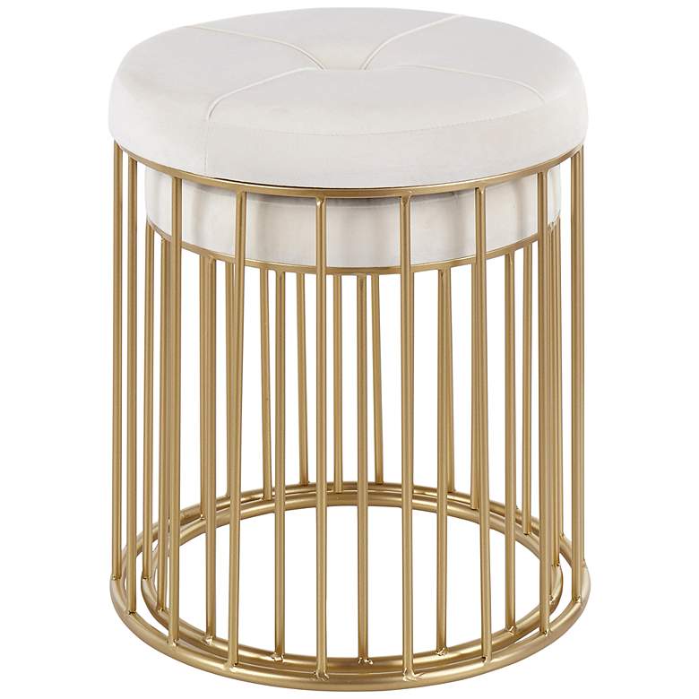 Image 5 Canary Round Gold Metal Cage Nesting Ottomans Set of 2 more views