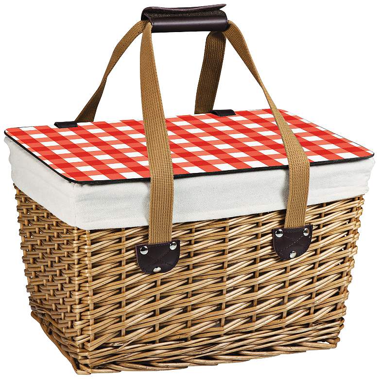 Image 1 Canasta Red Check Willow Flat-Lidded Picnic Basket