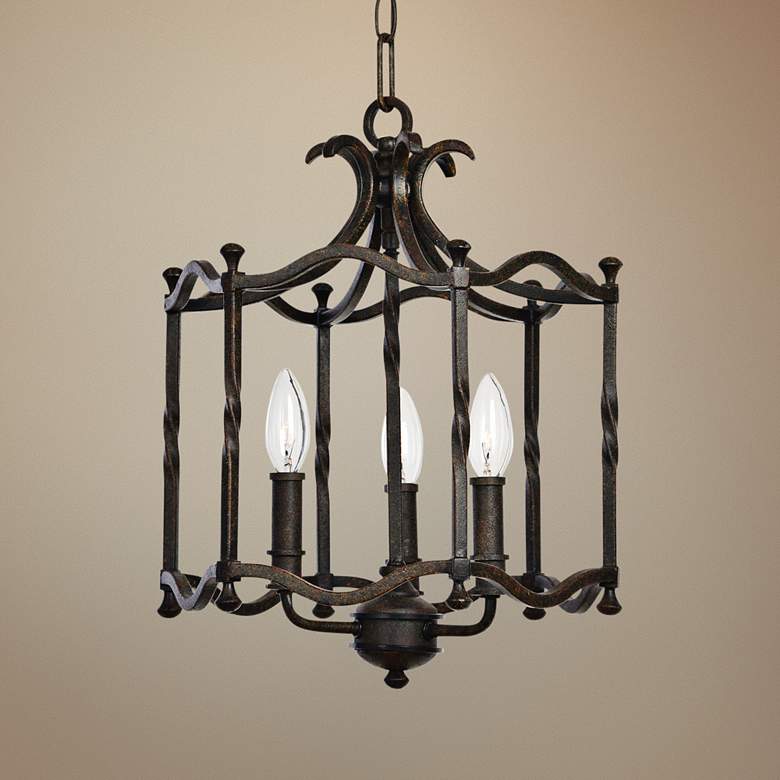 Image 1 Candela 13 1/2" Wide Distressed Rust Iron 3-Light Pendant
