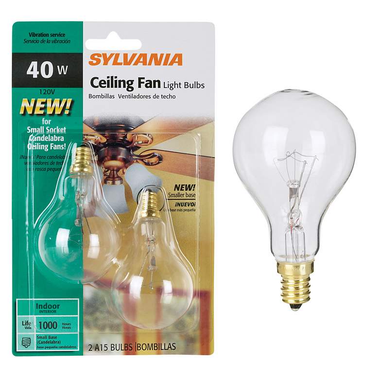 Image 1 Candelabra Base A15 2-Pack 40 Watt Clear Ceiling Fan Bulbs