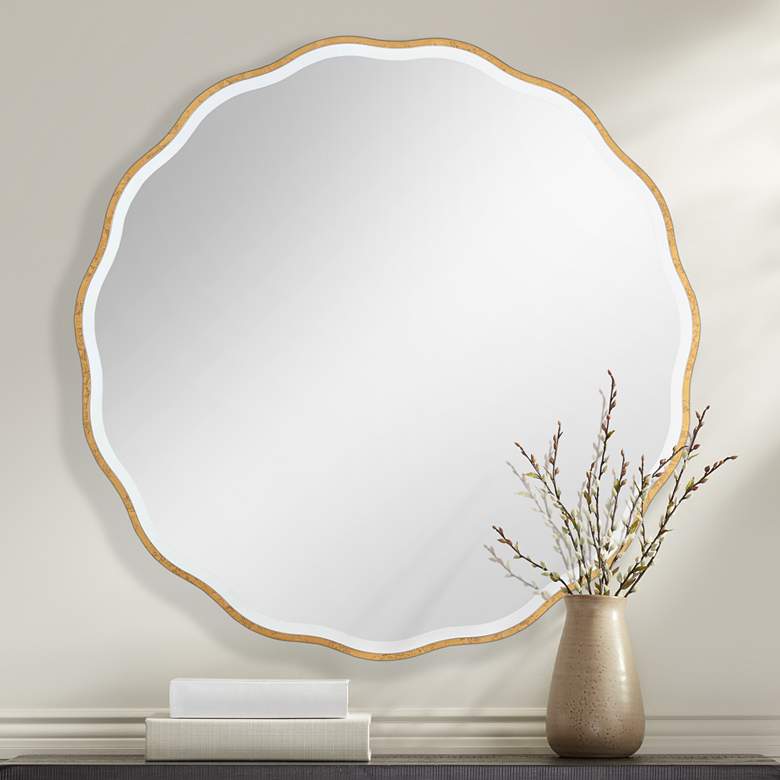 Image 1 Candice Gold Leaf 42" Round Oversized Wall Mirror