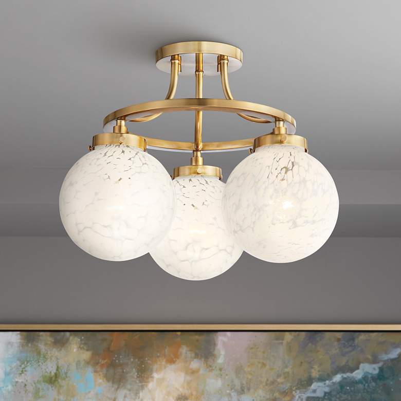 Image 1 Candide 16 1/2 inch Wide Warm Aged Brass and Glass 3-Light Ceiling Light