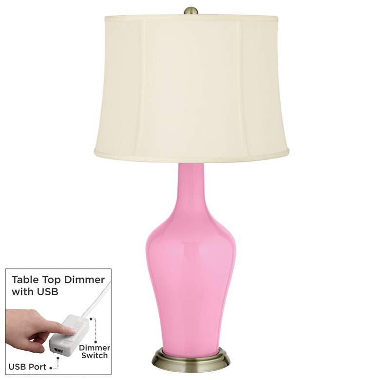 Image 1 Candy Pink Anya Table Lamp with Dimmer