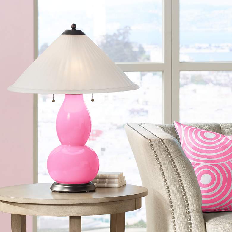Image 1 Candy Pink Fulton Table Lamp with Fluted Glass Shade