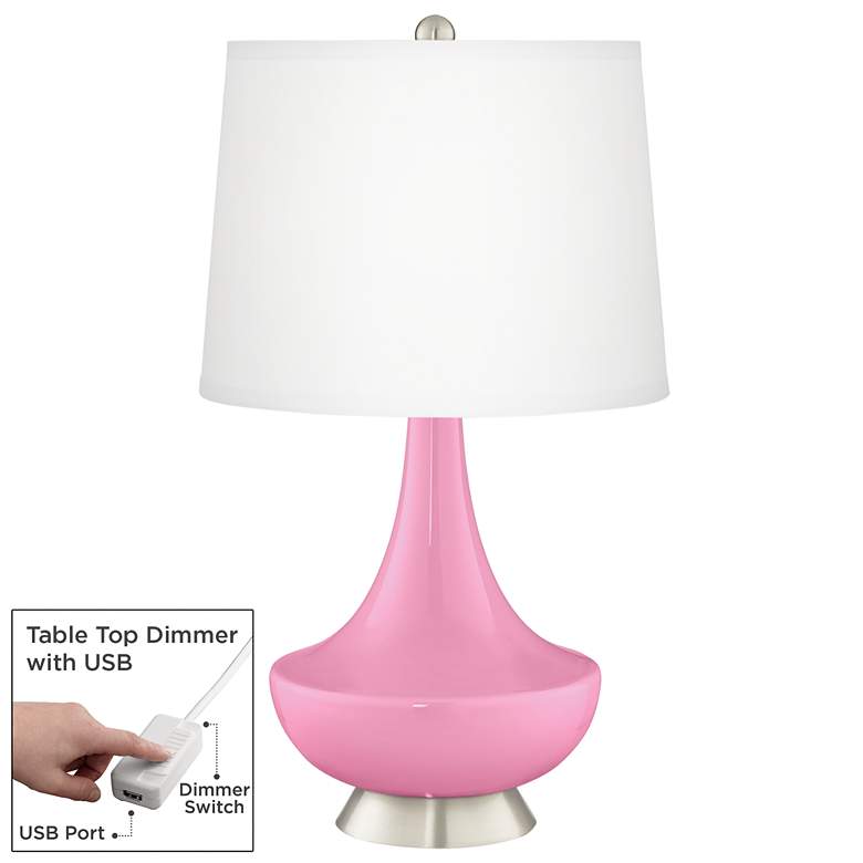 Image 1 Candy Pink Gillan Glass Table Lamp with Dimmer