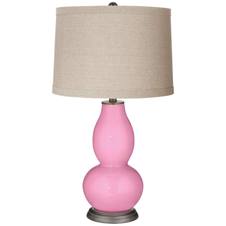 Image 1 Candy Pink Linen Drum Shade Double Gourd Table Lamp