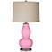 Candy Pink Linen Drum Shade Double Gourd Table Lamp