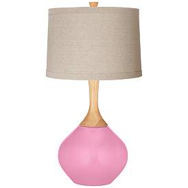 Image1 of Candy Pink Natural Linen Drum Shade Wexler Table Lamp