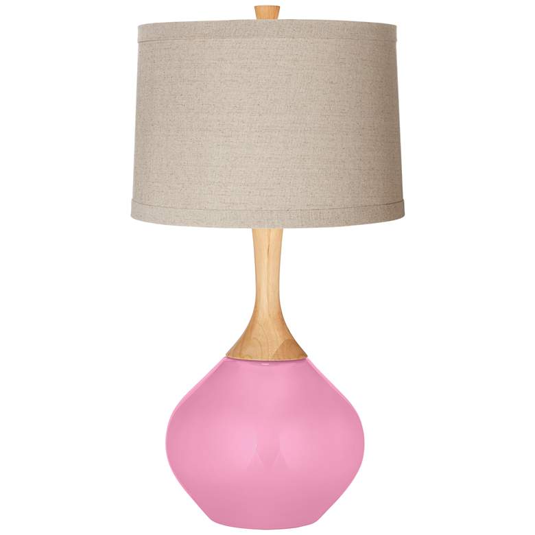 Image 1 Candy Pink Natural Linen Drum Shade Wexler Table Lamp