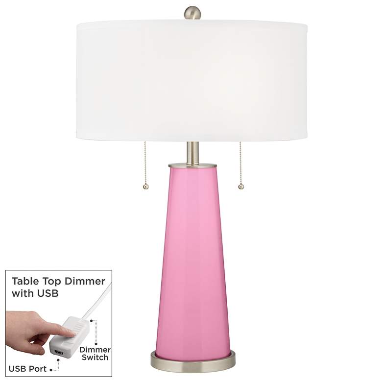Image 1 Candy Pink Peggy Glass Table Lamp With Dimmer