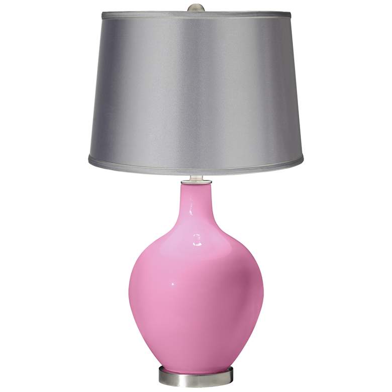 Image 1 Candy Pink - Satin Light Gray Shade Ovo Table Lamp