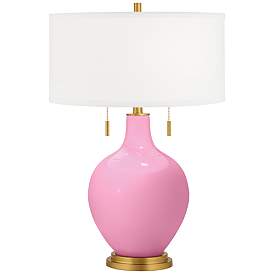 Image2 of Candy Pink Toby Brass Accents Table Lamp with Dimmer