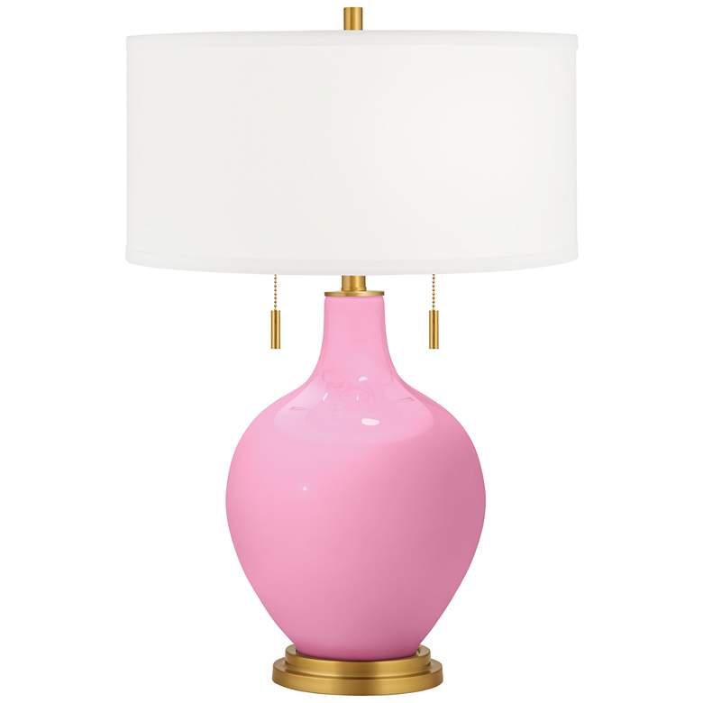Image 2 Candy Pink Toby Brass Accents Table Lamp with Dimmer
