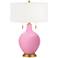Candy Pink Toby Brass Accents Table Lamp with Dimmer