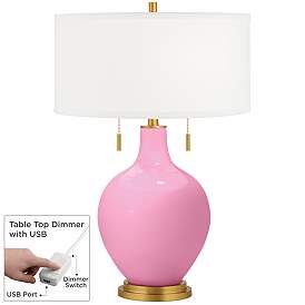 Image1 of Candy Pink Toby Brass Accents Table Lamp with Dimmer