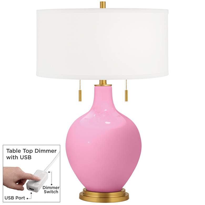 Image 1 Candy Pink Toby Brass Accents Table Lamp with Dimmer