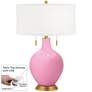 Candy Pink Toby Brass Accents Table Lamp with Dimmer