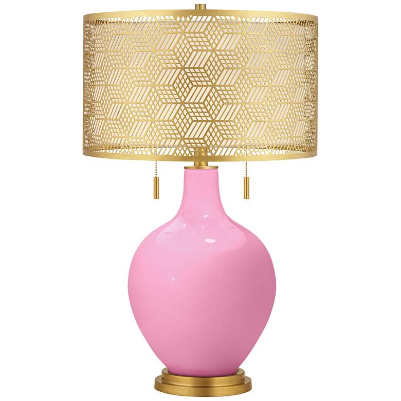 Image 1 Candy Pink Toby Brass Metal Shade Table Lamp