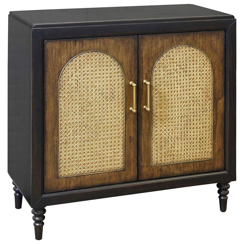 Image 1 Cane Arch Two Door Saddle Brown Faux Wood Woven Cane Chest