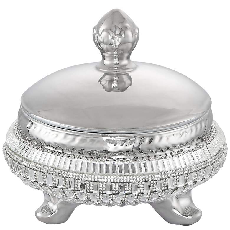 Image 2 Canicatti 7 1/2 inch High Silver and Crystal Jar with Lid
