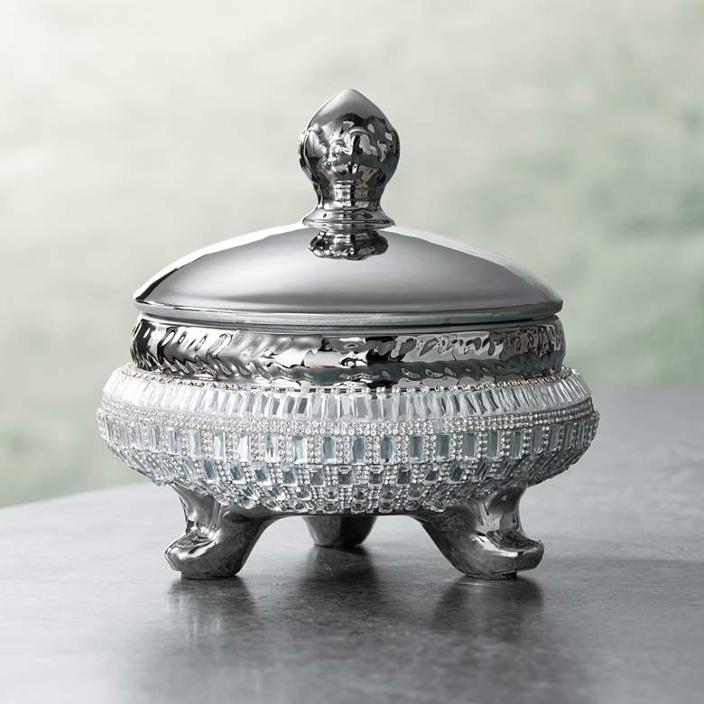Image 1 Canicatti 7 1/2 inch High Silver and Crystal Jar with Lid