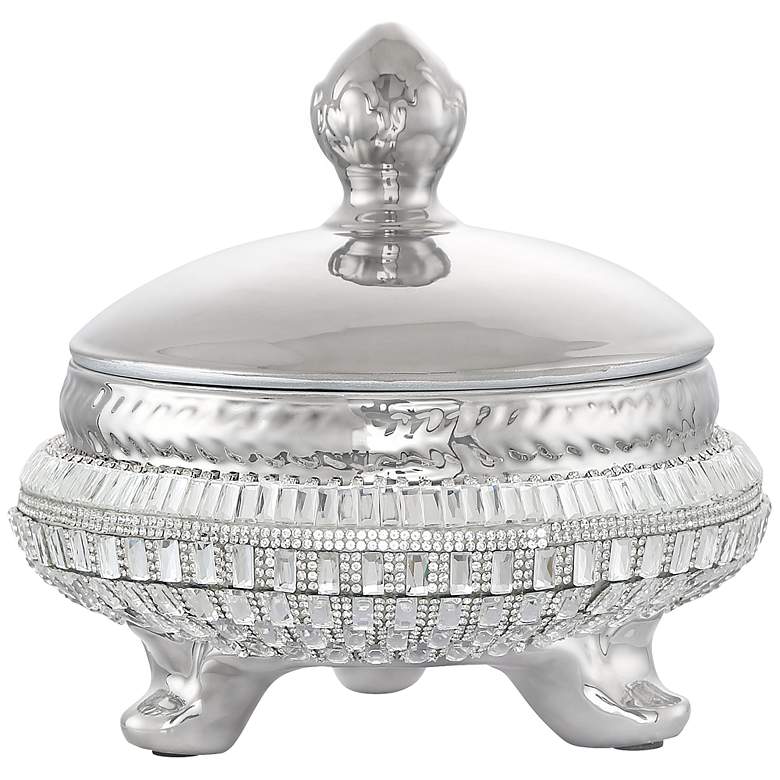 Image 4 Canicatti 7 1/2" High Silver and Crystal Jar with Lid more views