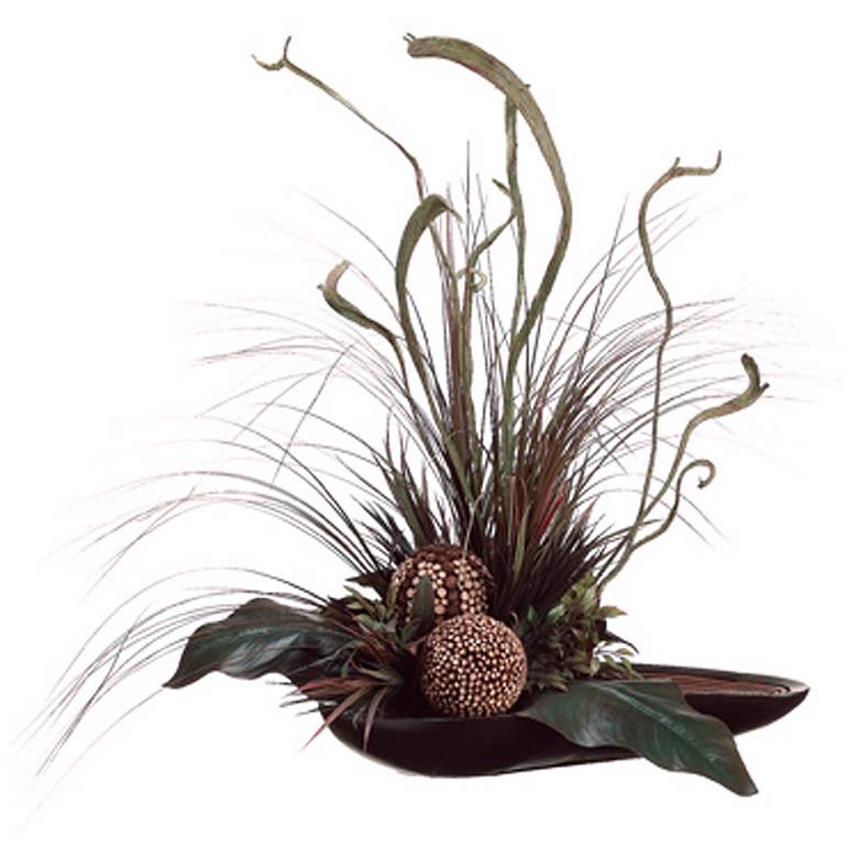 Image 1 Canna Grass and Staghorn in Dish Faux Flower Arrangement