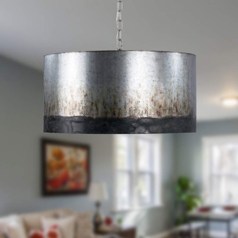Image 1 Cannery 21" Wide 4-Light Ombre Galvanized Drum Pendant