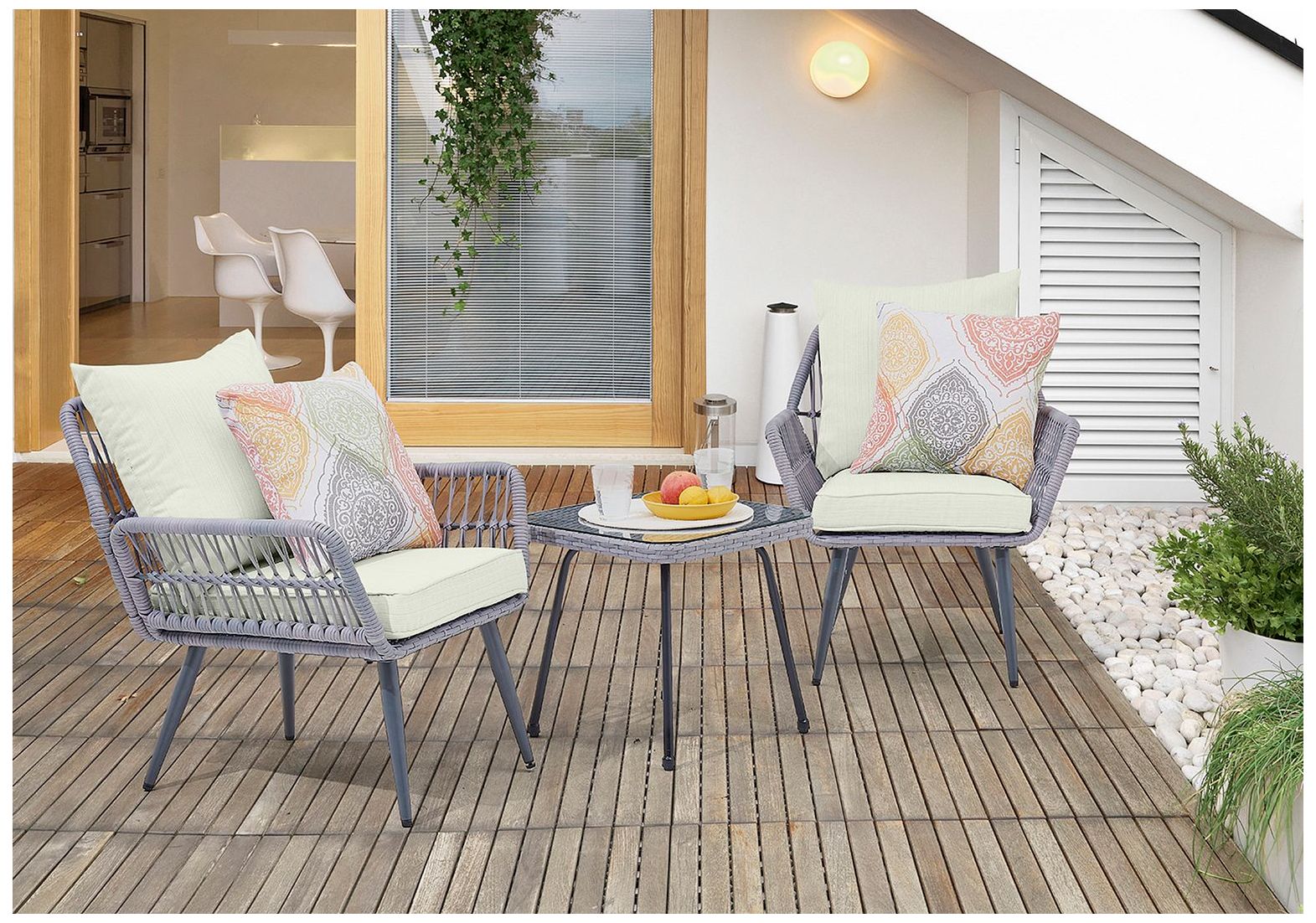 Image 3 Cannes Patio 2-Person Seating Group with End Table with Cream Cushions more views