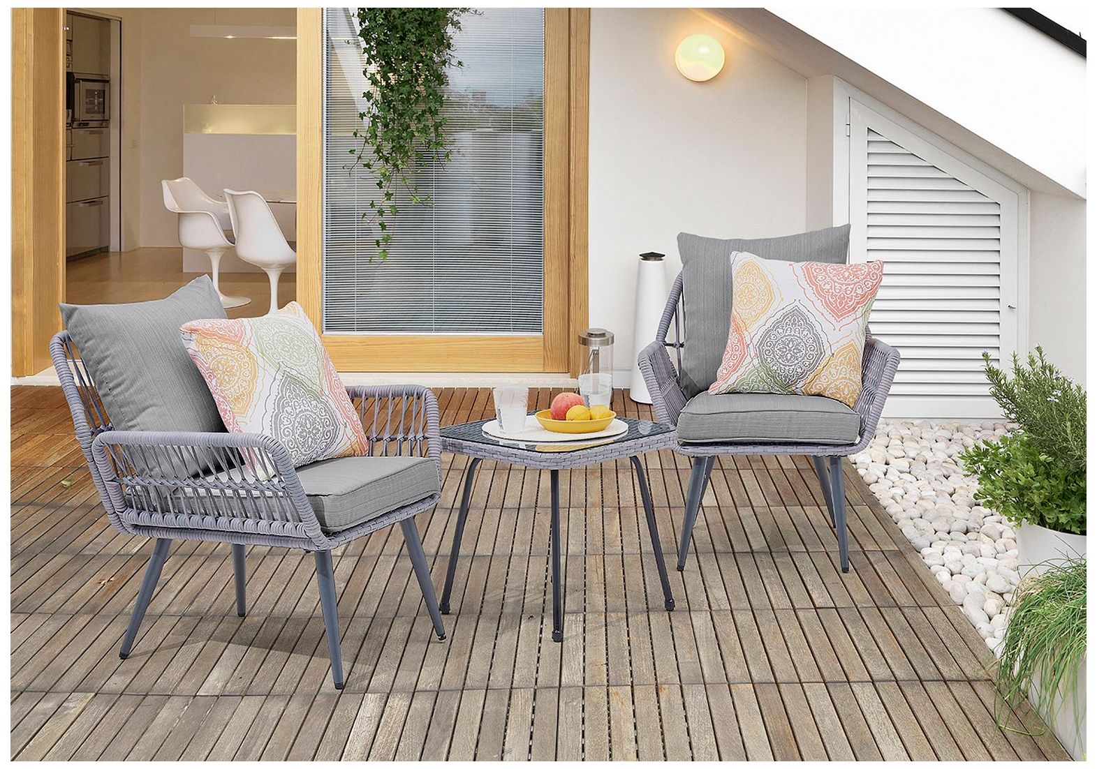 Image 3 Cannes Patio 2-Person Seating Group with End Table with Grey Cushions more views