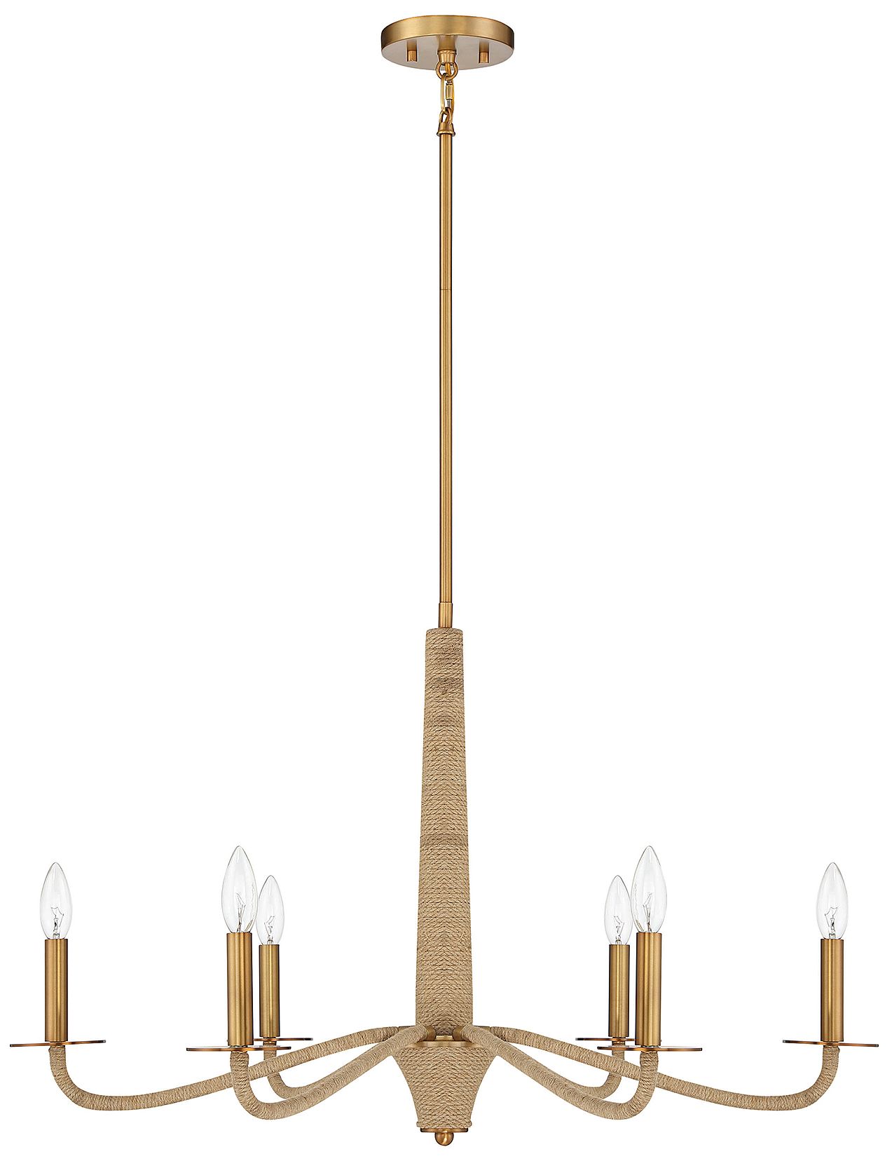 Image 2 Cannon 6-Light Chandelier in Warm Brass and Rope more views
