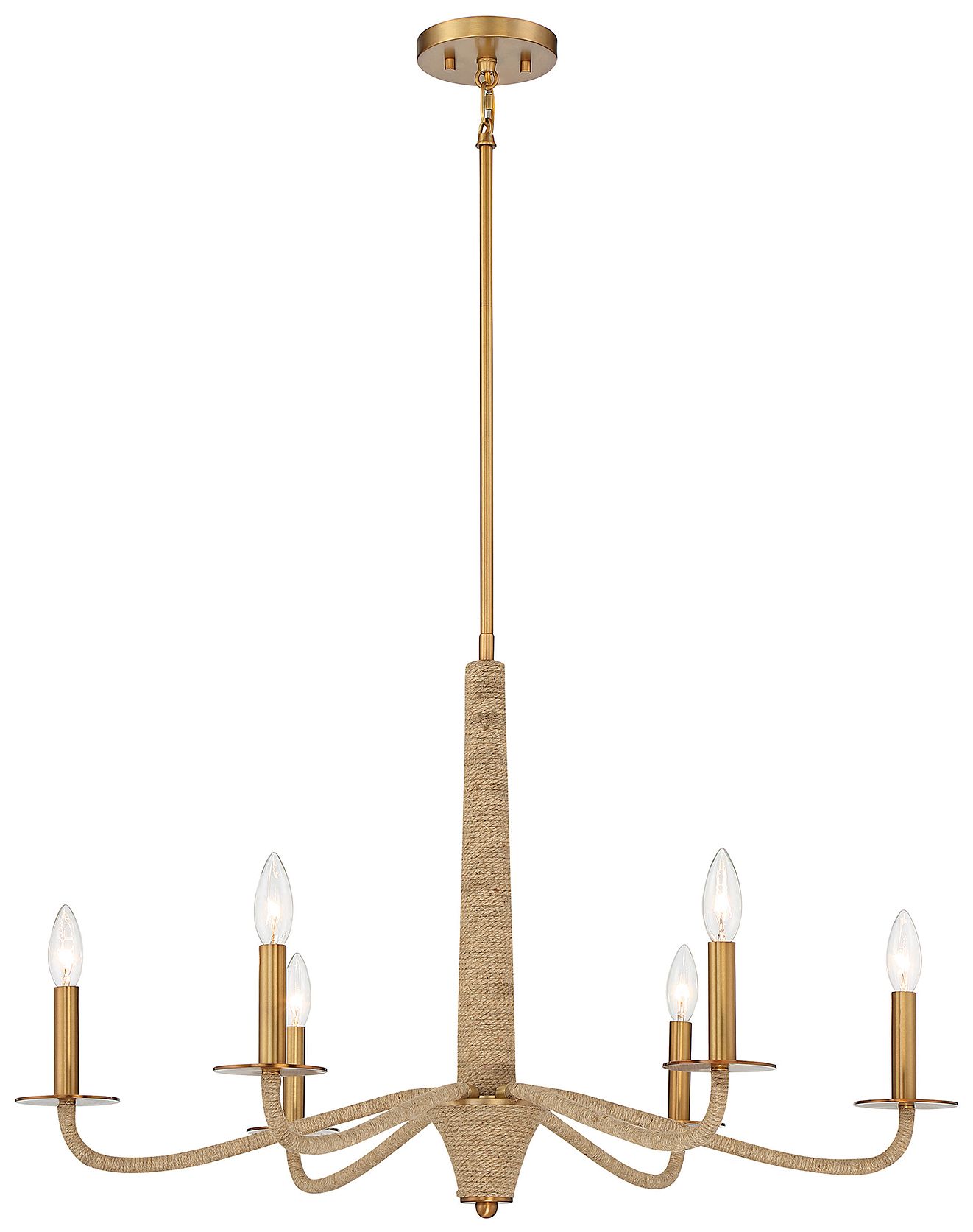 Image 3 Cannon 6-Light Chandelier in Warm Brass and Rope more views
