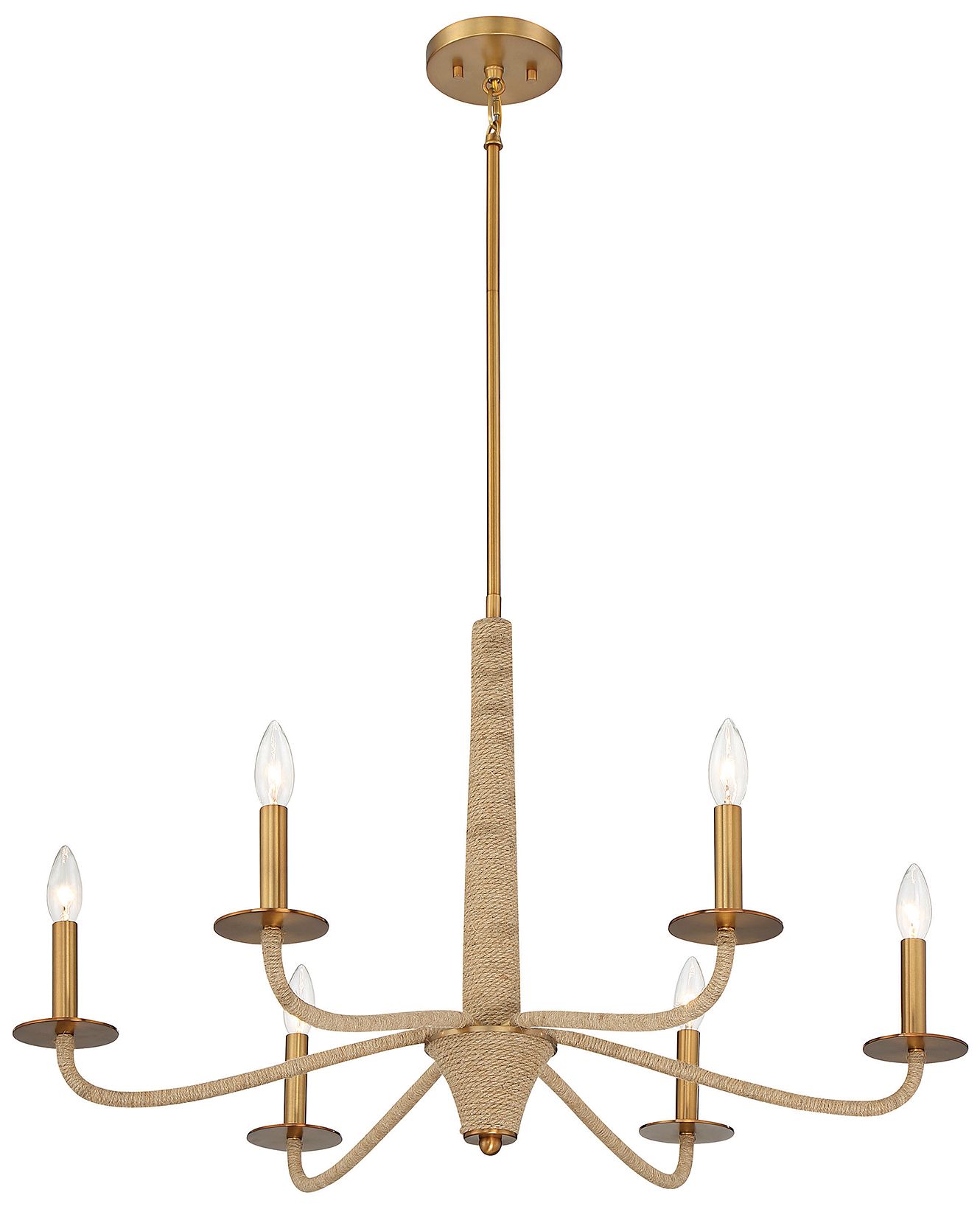 Image 4 Cannon 6-Light Chandelier in Warm Brass and Rope more views