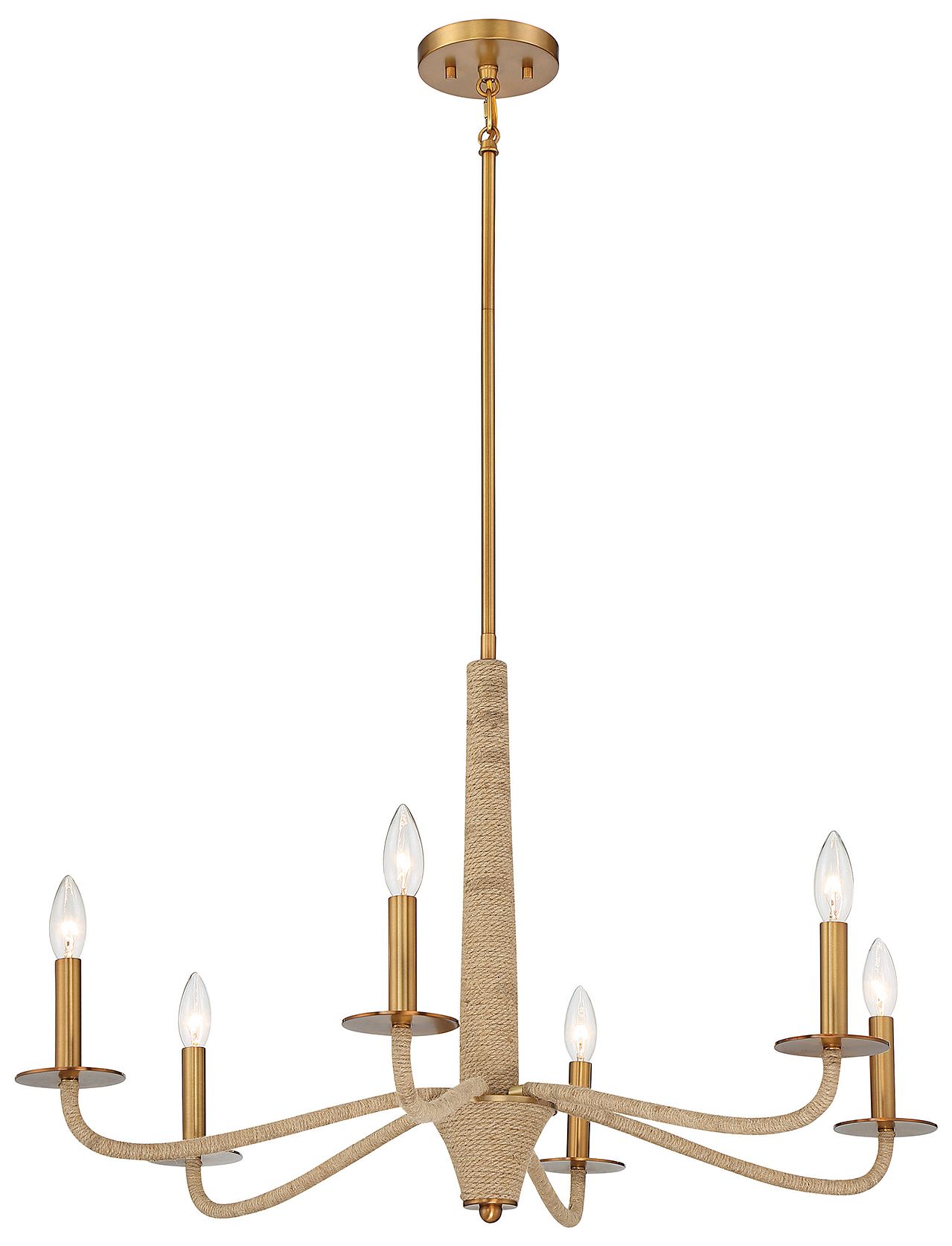 Image 5 Cannon 6-Light Chandelier in Warm Brass and Rope more views