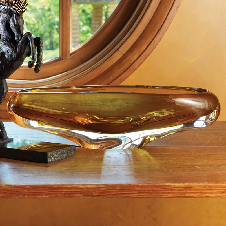Image 1 Canoe Amber Hand-Blown Polish Art Glass Serving Bowl