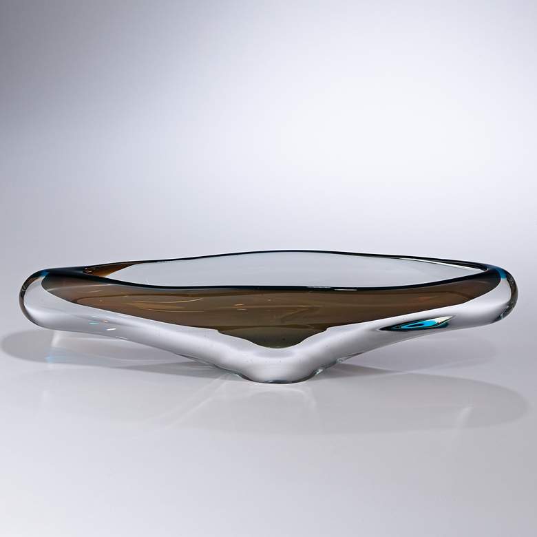 Image 1 Canoe Radiant Aqua Ice Polish Art Glass Serving Bowl