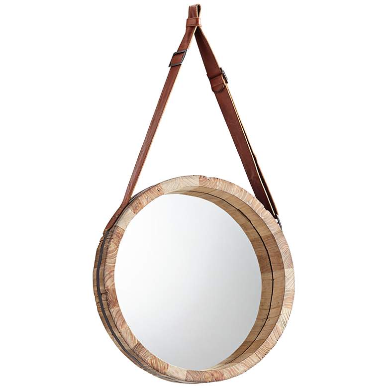 Canteen Medium Brown Wood 24 1/2&quot; Round Wall Mirror