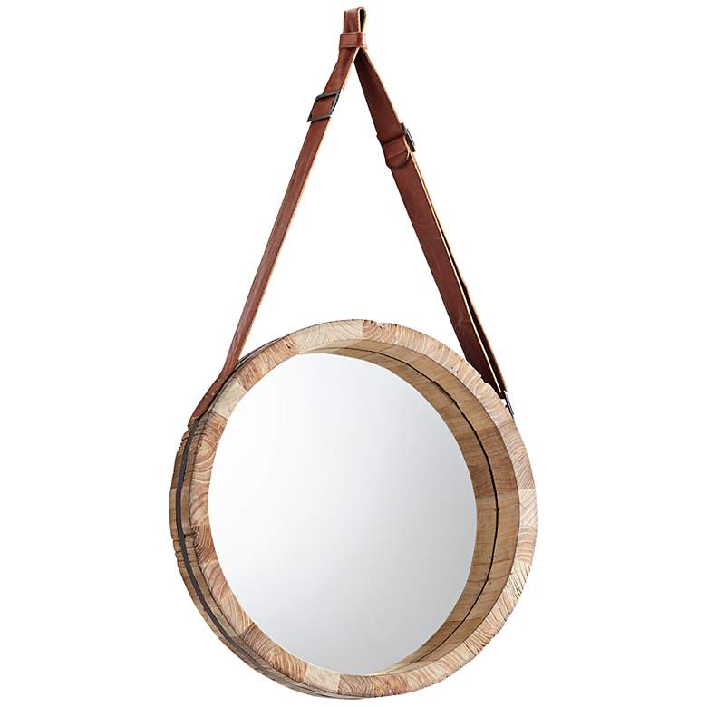 Image 1 Canteen Medium Brown Wood 24 1/2" Round Wall Mirror