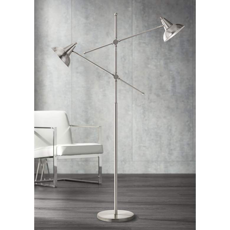 Image 1 Canterbury Brushed Steel Metal 2-Light Adjustable Floor Lamp