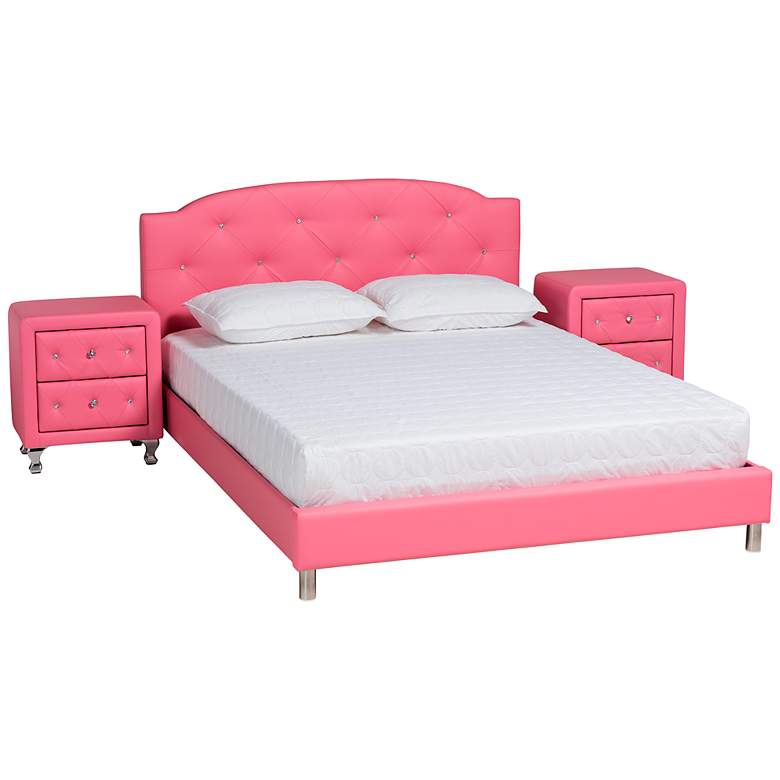 Image 2 Canterbury Pink Faux Leather 3-Piece Full Size Bedroom Set