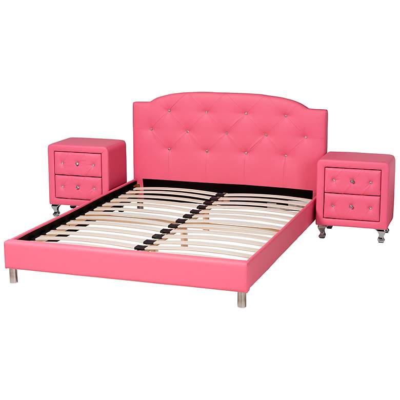 Image 7 Canterbury Pink Faux Leather 3-Piece Queen Size Bedroom Set more views