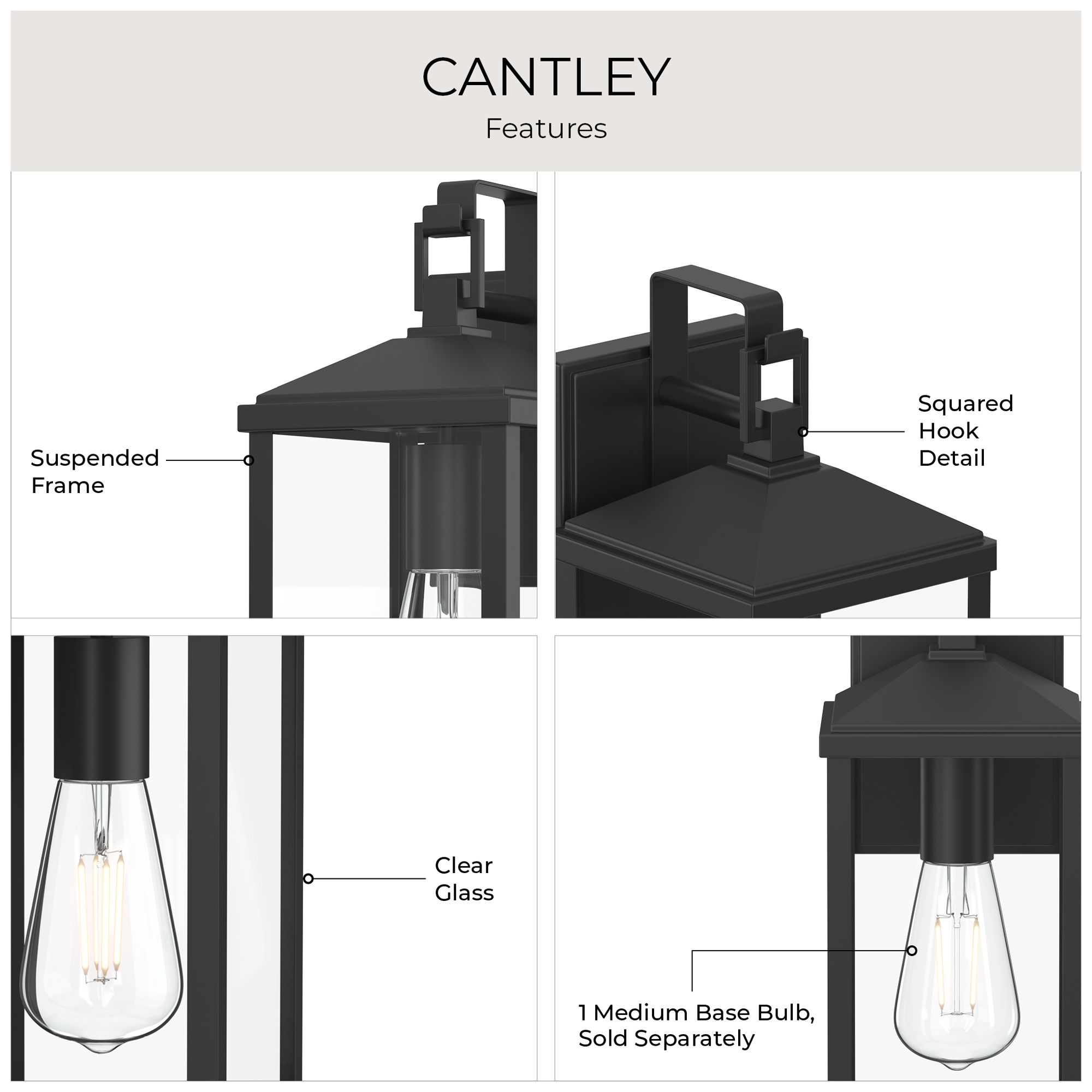 Cantley Extra Large Outdoor Wall  Lantern with Clear Glass Panels