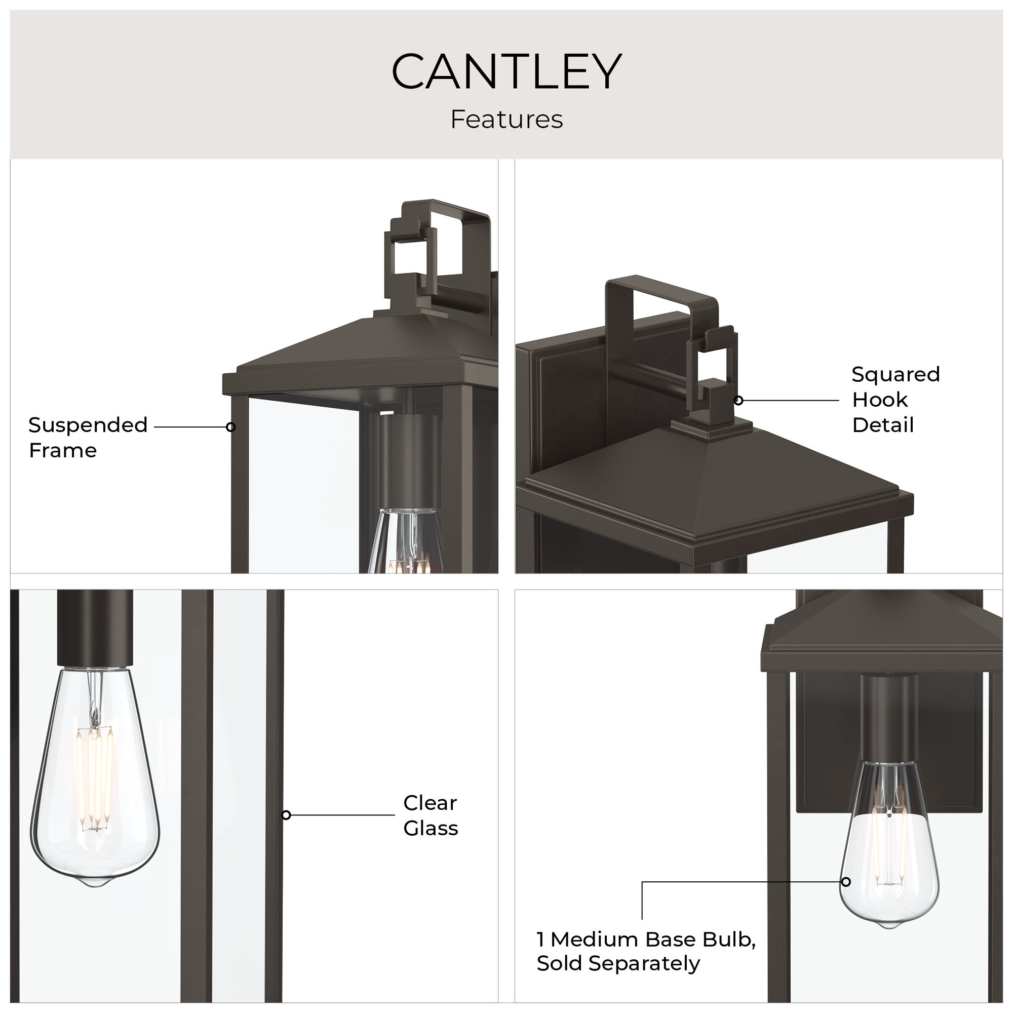 Cantley Large Outdoor Wall  Lantern with Clear Glass Panels