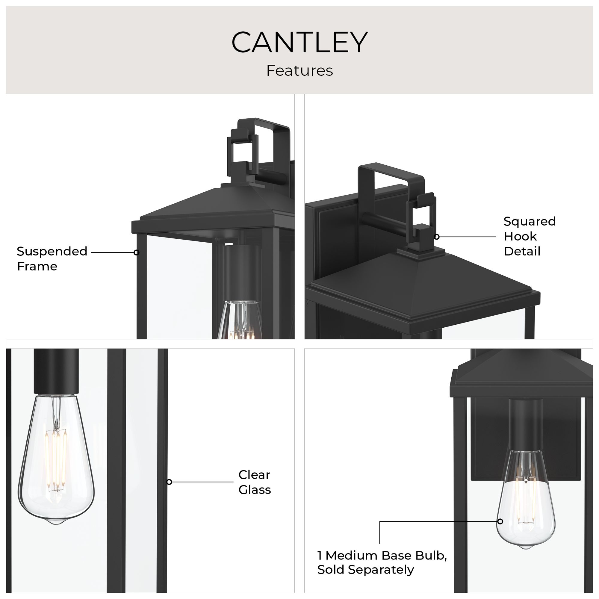 Cantley Large Outdoor Wall  Lantern with Clear Glass Panels